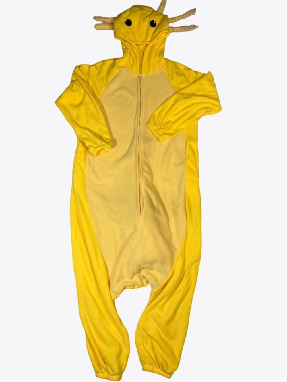 Adult Halloween Costume Pajamas  Yellow Fleece Size Small  Ears and Eyes